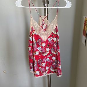 BNWT Zadig and Voltaire silk christy camisole tank in red/pink with beige lace